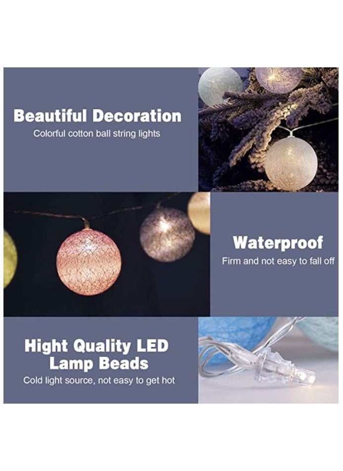 AL RAID - Cotton Ball String Lights for Bedroom 1.5M / 5Ft 10 LED Cotton Fairy Lights Battery Powered Cotton Ball Lights Indoor Outdoor Party Decoration Blue LED Light - Image 1