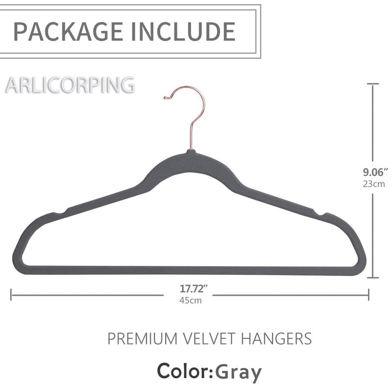 ARLICORPING Velvet Non-Slip Hangers - Premium Suit Hangers, Ultra Thin, Space Saving, 360 Degree Swivel Hook, Grey Velvet (40) - Image 2
