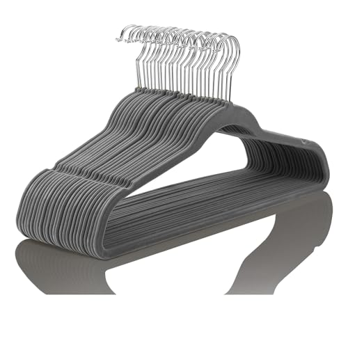 ARLICORPING Velvet Non-Slip Hangers - Premium Suit Hangers, Ultra Thin, Space Saving, 360 Degree Swivel Hook, Grey Velvet (40) - Image 1