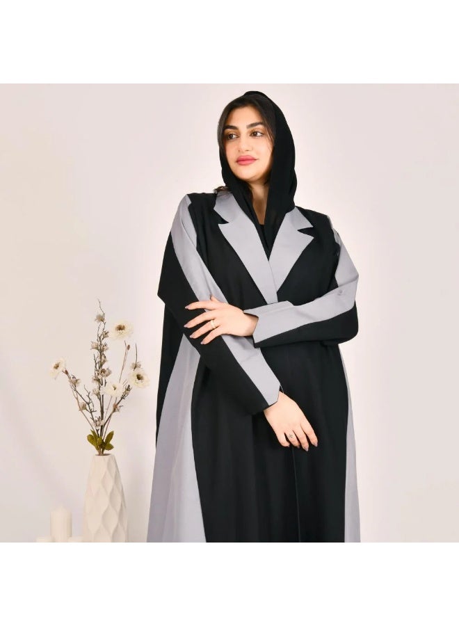 beyond abaya Half-cloche blazer abaya with black and gray overlay - Image 2