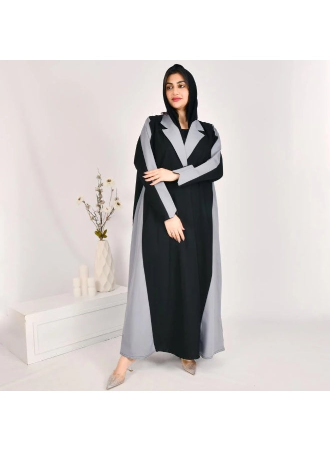 beyond abaya Half-cloche blazer abaya with black and gray overlay - Image 3