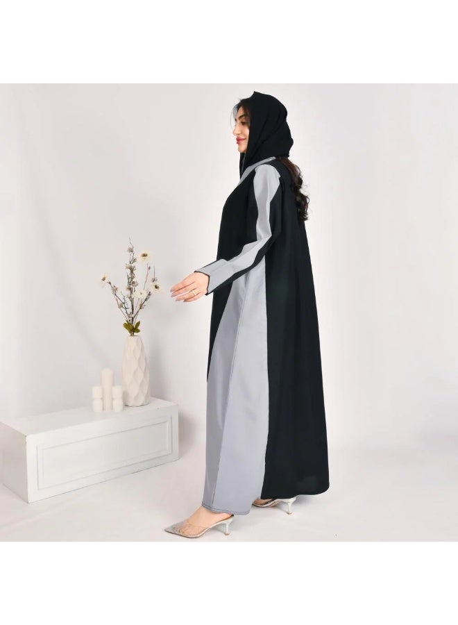 beyond abaya Half-cloche blazer abaya with black and gray overlay - Image 1