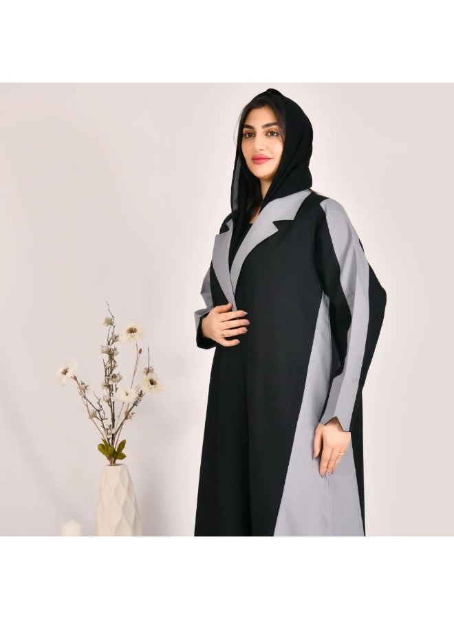 beyond abaya Half-cloche blazer abaya with black and gray overlay - Image 4
