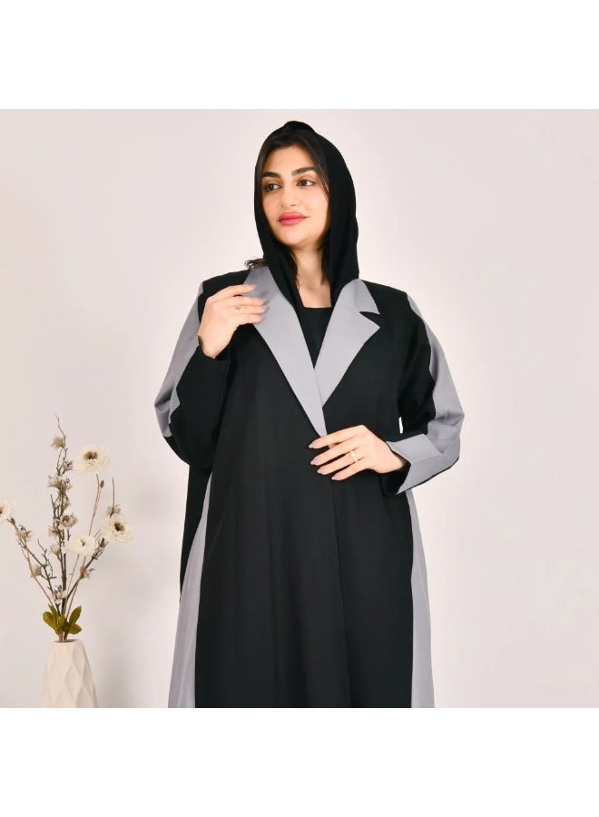 beyond abaya Half-cloche blazer abaya with black and gray overlay - Image 5