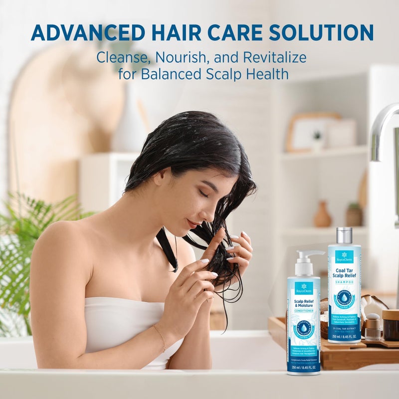 Roycederm Coal Tar Antidandruff Shampoo & Conditioner Set: 2% Coal Tar Extract Scalp Relief Shampoo for Psoriasis, Dandruff & Seborrheic Dermatitis - Soothes Itchy Scalp, Hydrates Hair - Image 5