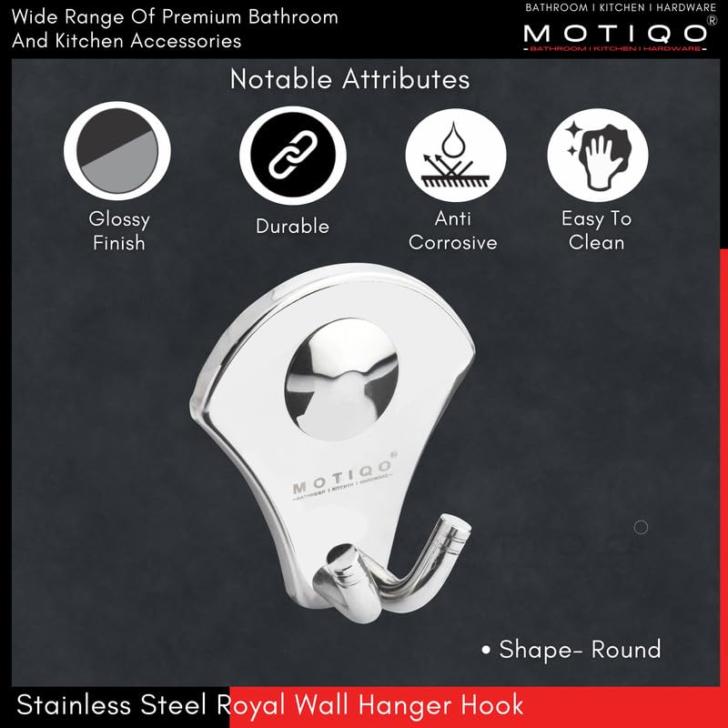 MOTIQO خطاف حائط رداء من الفولاذ المقاوم للصدأ 2 دبوس - خطاف منشفة - خطاف باب من الفولاذ 1 قطعة - ملحقات الحمام (عبوة من 2) - Image 2