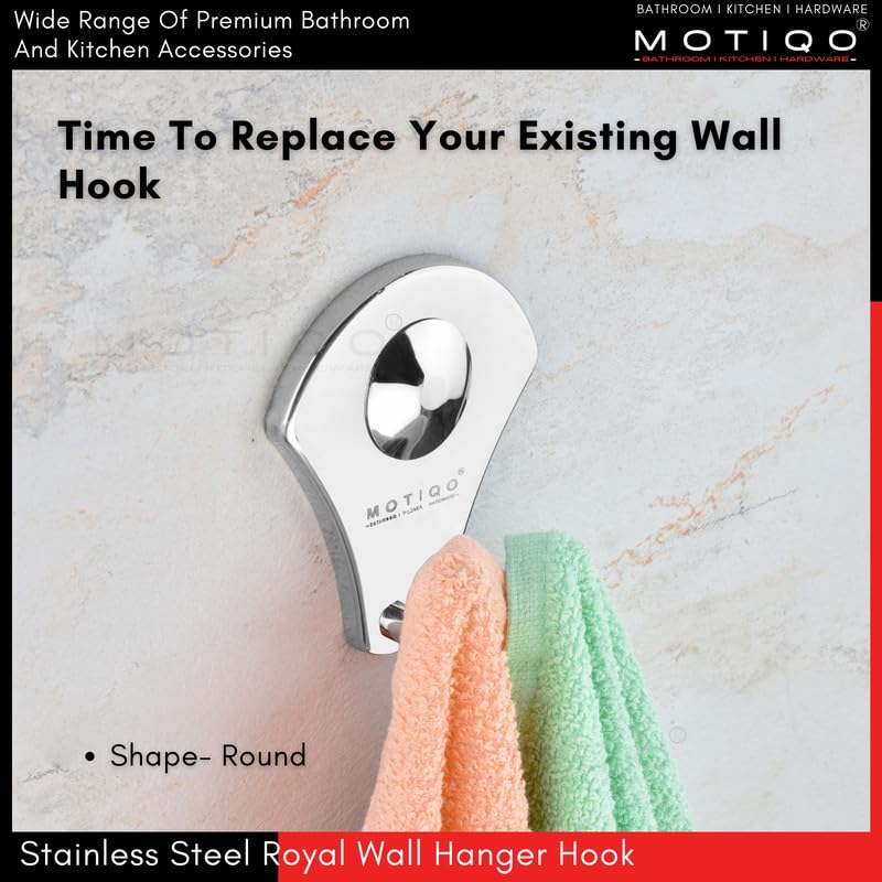 MOTIQO خطاف حائط رداء من الفولاذ المقاوم للصدأ 2 دبوس - خطاف منشفة - خطاف باب من الفولاذ 1 قطعة - ملحقات الحمام (عبوة من 2) - Image 3