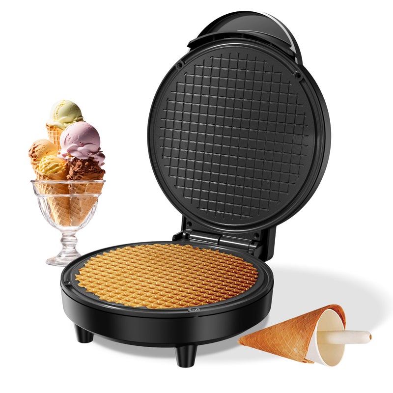 KEINVE Waffle Cone Maker, 750W Thin Waffle Maker (Ice Cream Cone) with Shaper Roller, 7.08" Nonstick Plate - Image 1