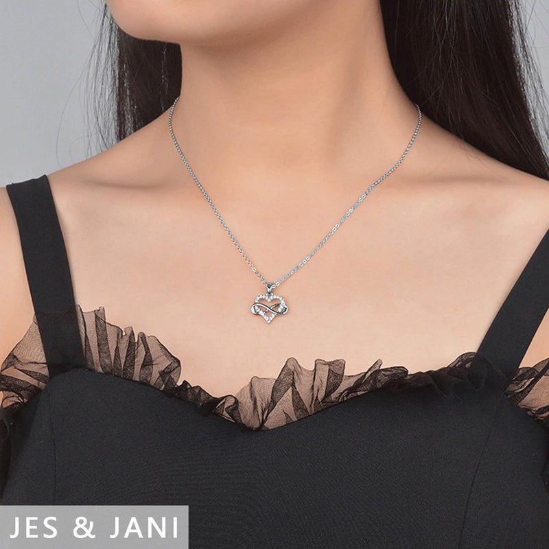 JES & JANI Infinity Heart Necklace for Women, Love Heart Pendant with Cubic Zirconia and Infinity Necklace, 925 Sterling Silver Heart Necklace for Girlfriend - Image 5