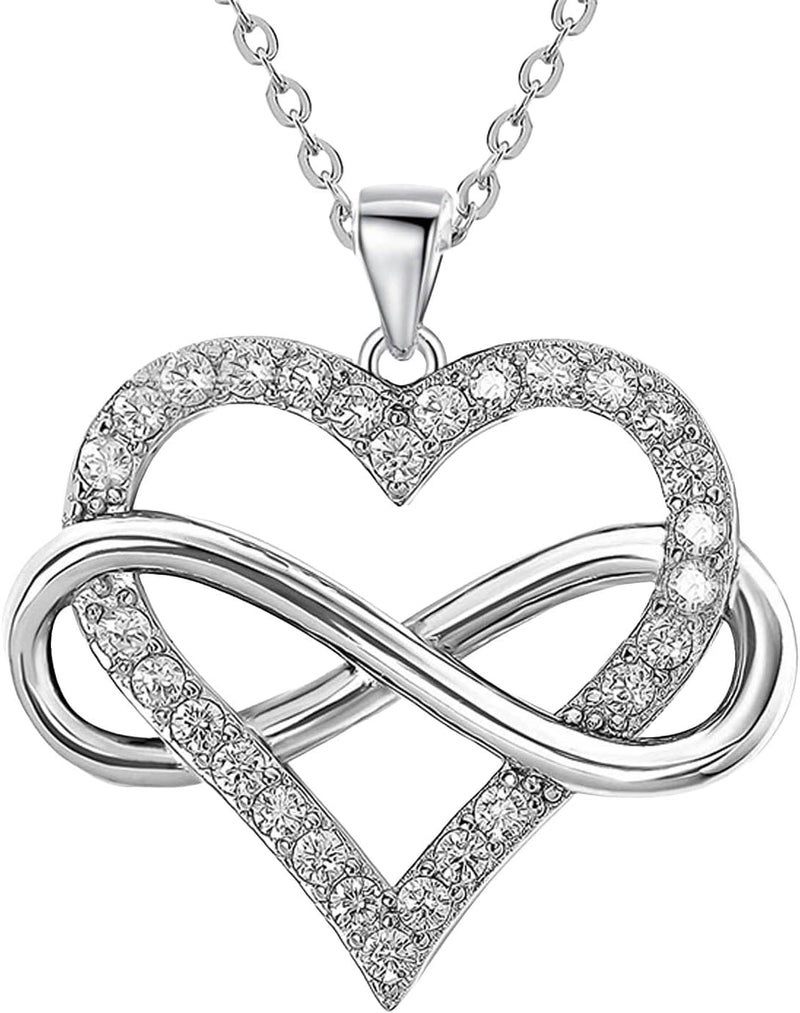 JES & JANI Infinity Heart Necklace for Women, Love Heart Pendant with Cubic Zirconia and Infinity Necklace, 925 Sterling Silver Heart Necklace for Girlfriend - Image 1