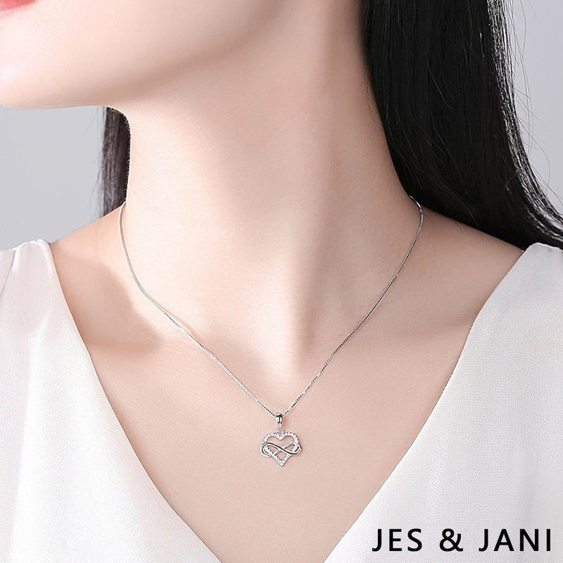 JES & JANI Infinity Heart Necklace for Women, Love Heart Pendant with Cubic Zirconia and Infinity Necklace, 925 Sterling Silver Heart Necklace for Girlfriend - Image 4