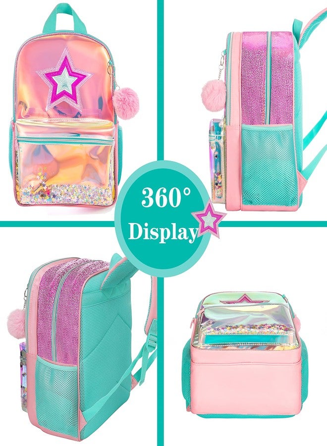 Meetbelify Backpack for gilrs 16'' backpacks for elementary preschool students sequin school cute backpack with lunch box for girls ?, pink star bag - Image 4