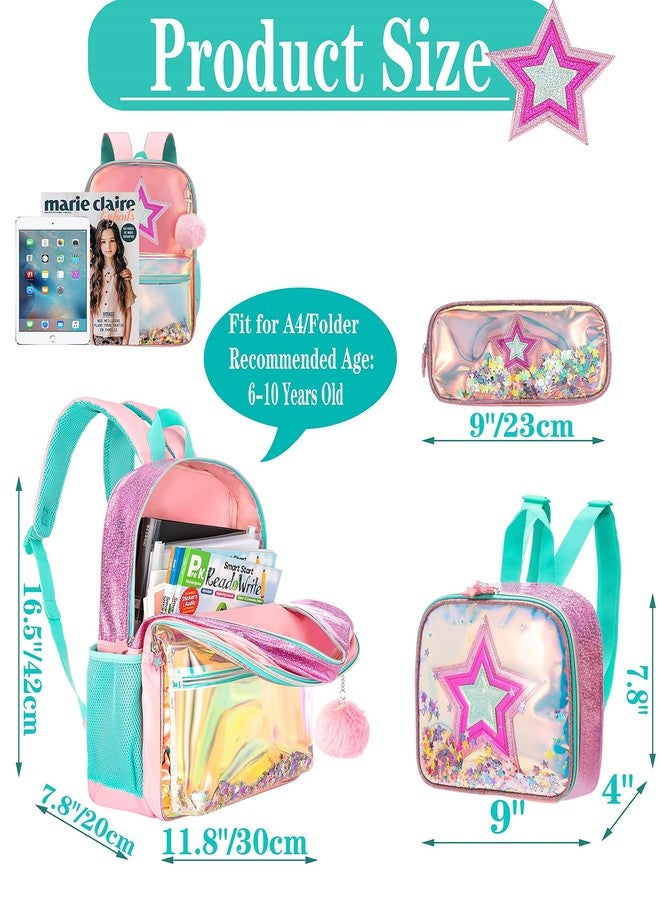 Meetbelify Backpack for gilrs 16'' backpacks for elementary preschool students sequin school cute backpack with lunch box for girls ?, pink star bag - Image 2
