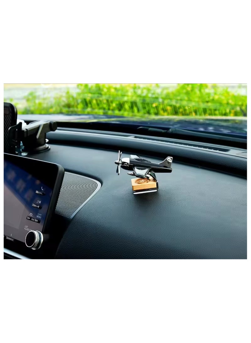 Loquat Black  Aircraft Shaped Solar Powered Rotating Fan Car Air Freshener Car Dashboard Accessory For Car Interior Decoration For All Cars (BLACK) - Image 1