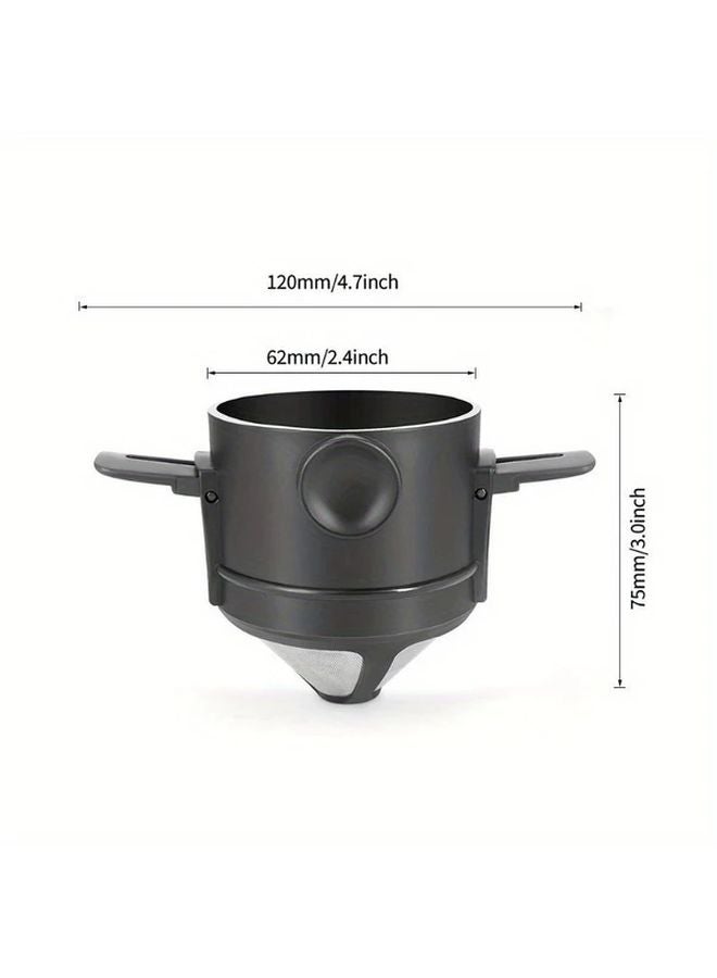 Black Portable Manual Coffee Maker Stainless Steel Filter For Travel Camping Office - Image 3