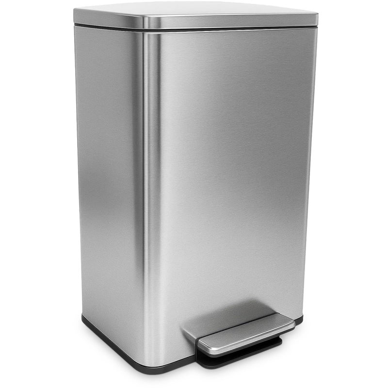 SIMPLI-MAGIC 50 Liter / 13.2 Gallon Soft-Close, Smudge Resistant Trash Can with Foot Pedal and Built in Filter- Stainless Steel, Sleek Finish - Image 1