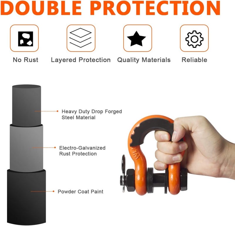 AMBULL Shackles 3/4 Inch D Ring Shackle (2 Pack) 45,000lb Break Strength with 7/8 Inch Pin, Isolator and Washer Kits for Use with Tow Strap, Winch, Off-Road Jeep Truck Vehicle Recovery, Orange - Image 4