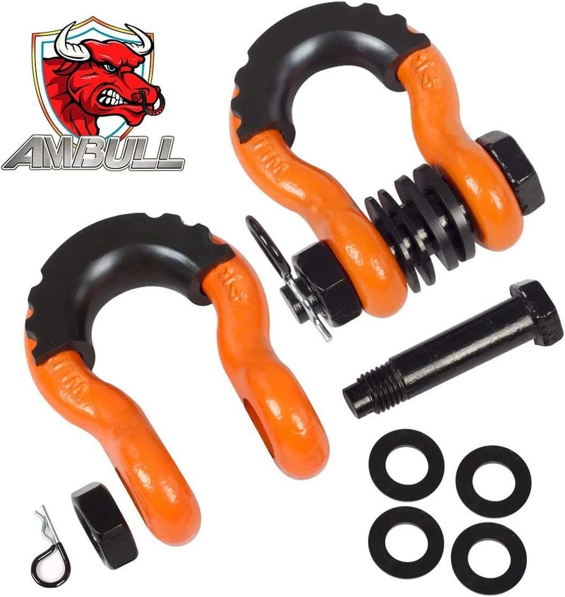 AMBULL Shackles 3/4 Inch D Ring Shackle (2 Pack) 45,000lb Break Strength with 7/8 Inch Pin, Isolator and Washer Kits for Use with Tow Strap, Winch, Off-Road Jeep Truck Vehicle Recovery, Orange - Image 2