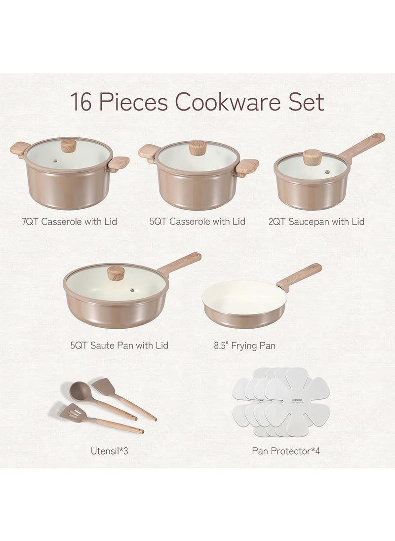 9 piece Aluminum Cookware Set, Non-Stick, PFOA/PFOS free, Induction and Dishwasher Safe, 1x24cm Friying Pan, 1x28cm Frying Pan, 1x18cm Saucepan with Lid, 1x28cm Deep Frypan with Lid, 1x24cm Casserole with Lid, 1x Egg Pan, Ivory