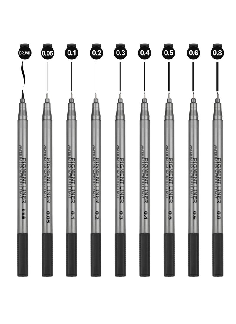 Excefore Fineliner Pens, Waterproof Micro Pens, Black Fine Liner Ink Pens, Brush Pens for Art Sketching, Technical Drawing, Illustration, Office Documents and Bullet Journal 9 Pcs  - Image 1