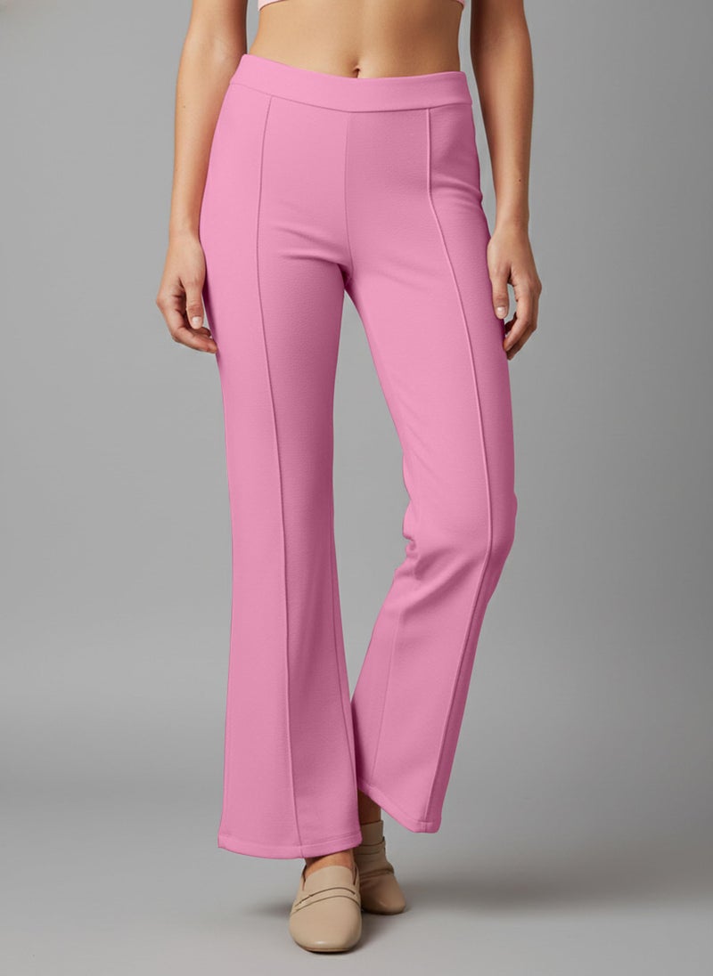 Mehrang Women Cotton Blend Bootcut Parallel Trouser High Rise Pants Regular Fit, Bellbottom Straight Pantss (36, Baby PINK) - Image 5