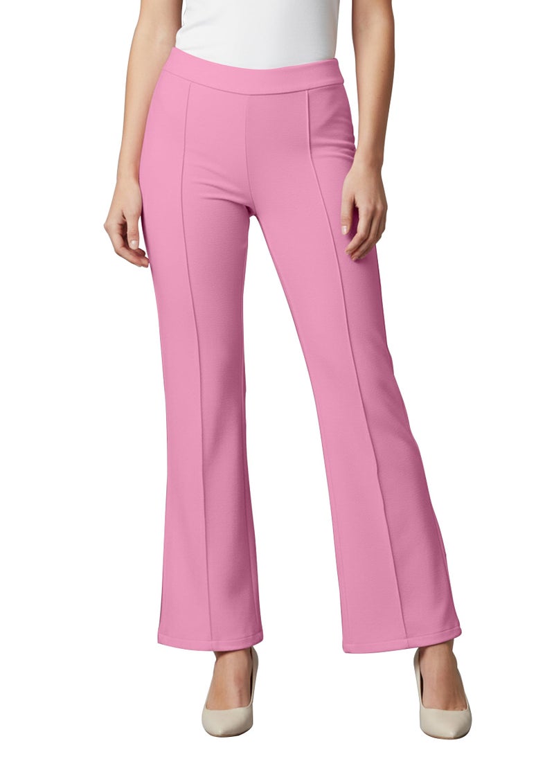 Mehrang Women Cotton Blend Bootcut Parallel Trouser High Rise Pants Regular Fit, Bellbottom Straight Pantss (36, Baby PINK) - Image 1