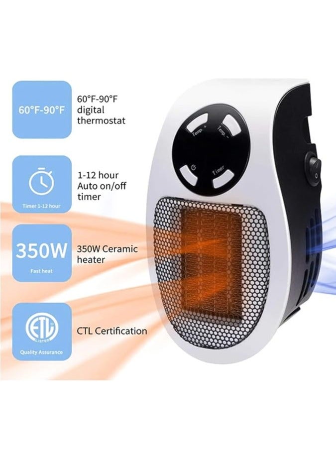 Portable Mini Electric Heater with Fan, 500W Smart Wall Socket with Adjustable Thermostat, Timer & LED Display, Small Wall Heater - Image 2