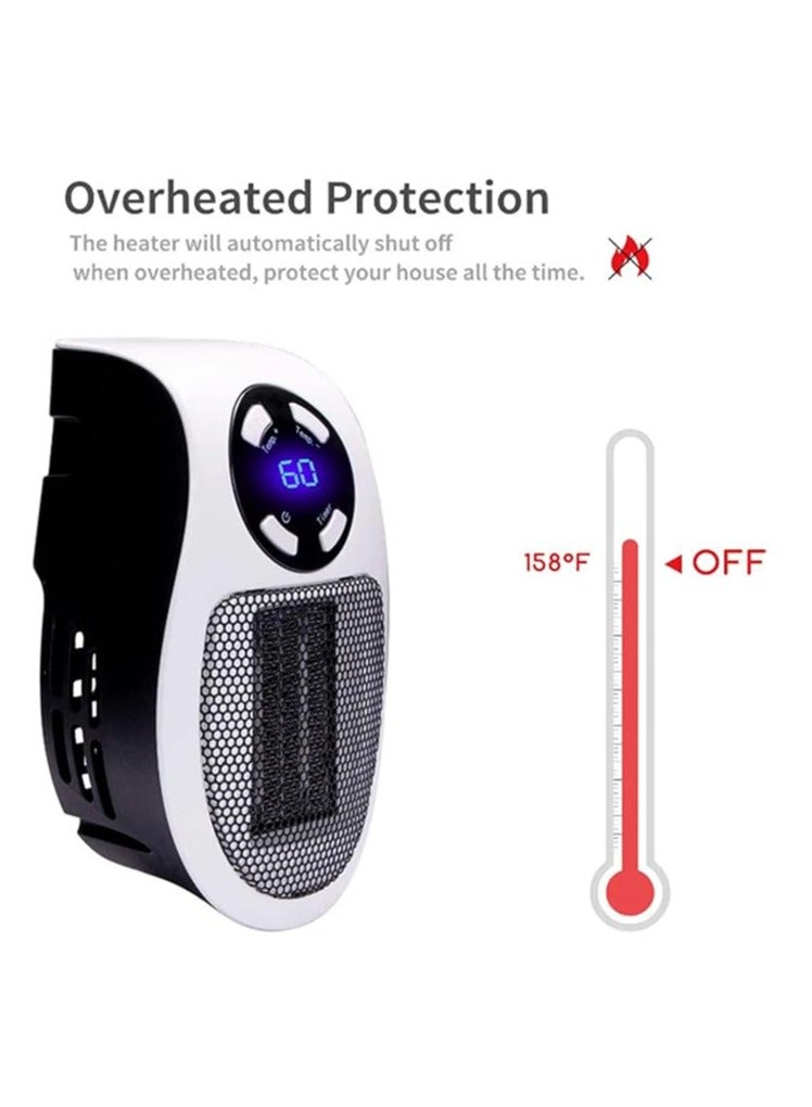 Portable Mini Electric Heater with Fan, 500W Smart Wall Socket with Adjustable Thermostat, Timer & LED Display, Small Wall Heater - Image 3