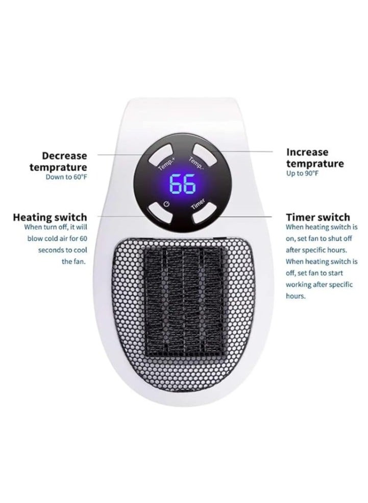 Portable Mini Electric Heater with Fan, 500W Smart Wall Socket with Adjustable Thermostat, Timer & LED Display, Small Wall Heater - Image 5