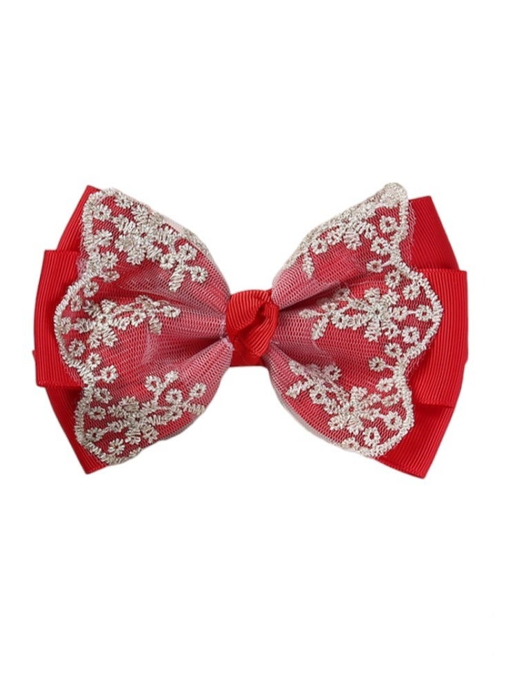 Bambimici Aaliyah Socks & Cute Ribbon Big Bow Headband Set Red - Image 3