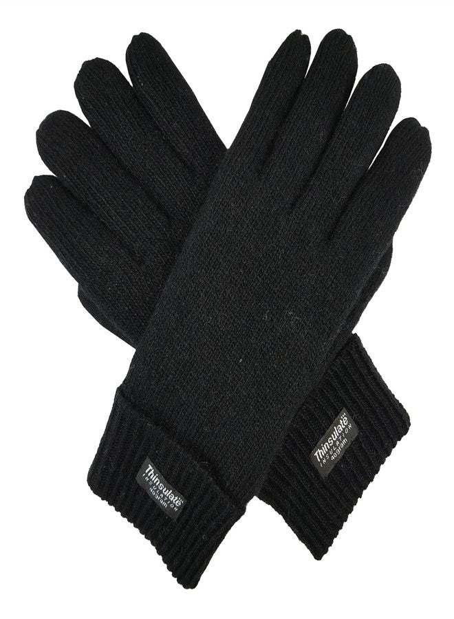 BRUCERIVER Men's Pure Wool Knitted Gloves with Warm Fleece Lining Size L/XL (Black) - Image 1