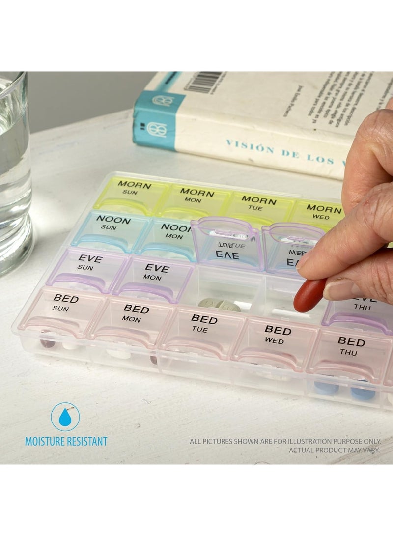 28 Daily compartments Pill Organizer case, 4 Times/Day Slot, Weekly dosis Container Boxes, Medicine Holder, Pills Medication Dispenser Box, Vitamin, Supplement, Perfect f/Travel(Pack of 2) - Image 3