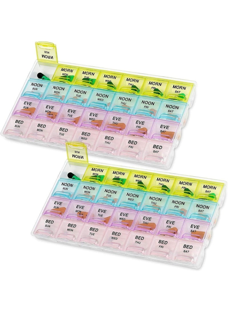 28 Daily compartments Pill Organizer case, 4 Times/Day Slot, Weekly dosis Container Boxes, Medicine Holder, Pills Medication Dispenser Box, Vitamin, Supplement, Perfect f/Travel(Pack of 2) - Image 1