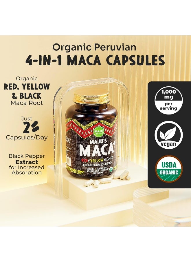 Maju Superfoods Strongest Maca Capsules Root W/Black Pepper Extract For Absorption Roots Powder, Men & Women Supplement, 60000Mg (Black, Orange, Yellow)  - Image 2