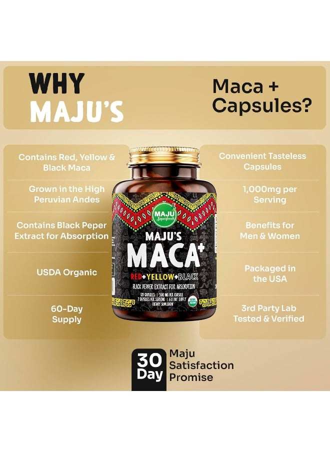 Maju Superfoods Strongest Maca Capsules Root W/Black Pepper Extract For Absorption Roots Powder, Men & Women Supplement, 60000Mg (Black, Orange, Yellow)  - Image 5
