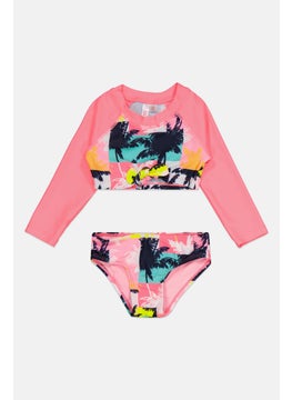 Toddlers Girl 2 Pieces Graphic Print Swimwear Set, Pink Combo