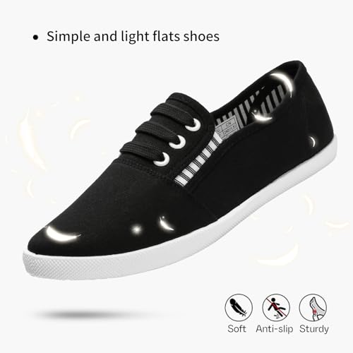 Shupua Women's Canvas Slip on Sneakers - Casual Walking Shoes - Non Slip Work Shoes - Black.us5 - Image 5