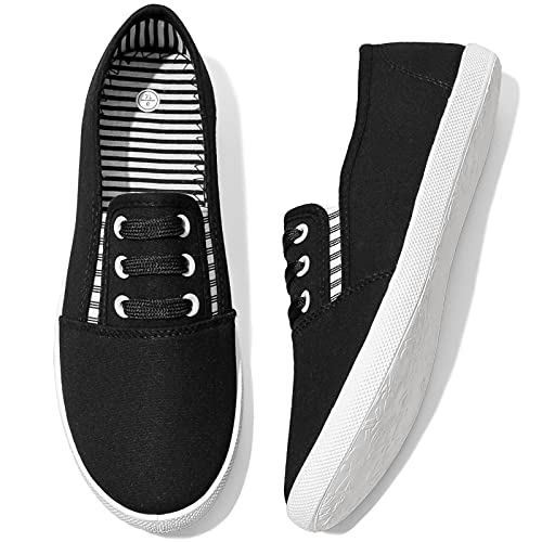 Shupua Women's Canvas Slip on Sneakers - Casual Walking Shoes - Non Slip Work Shoes - Black.us5 - Image 1