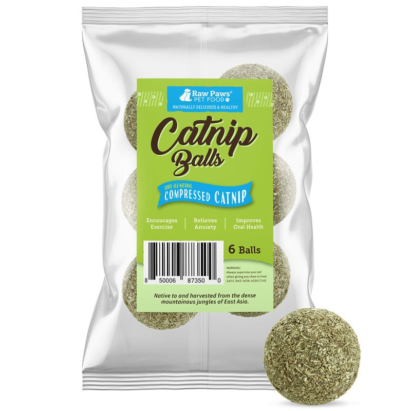 Raw Paws Catnip Balls for Cats, (6-Count) - Interactive Cat Toy for Indoor Cats - Cat Nip Licking Balls - Image 1