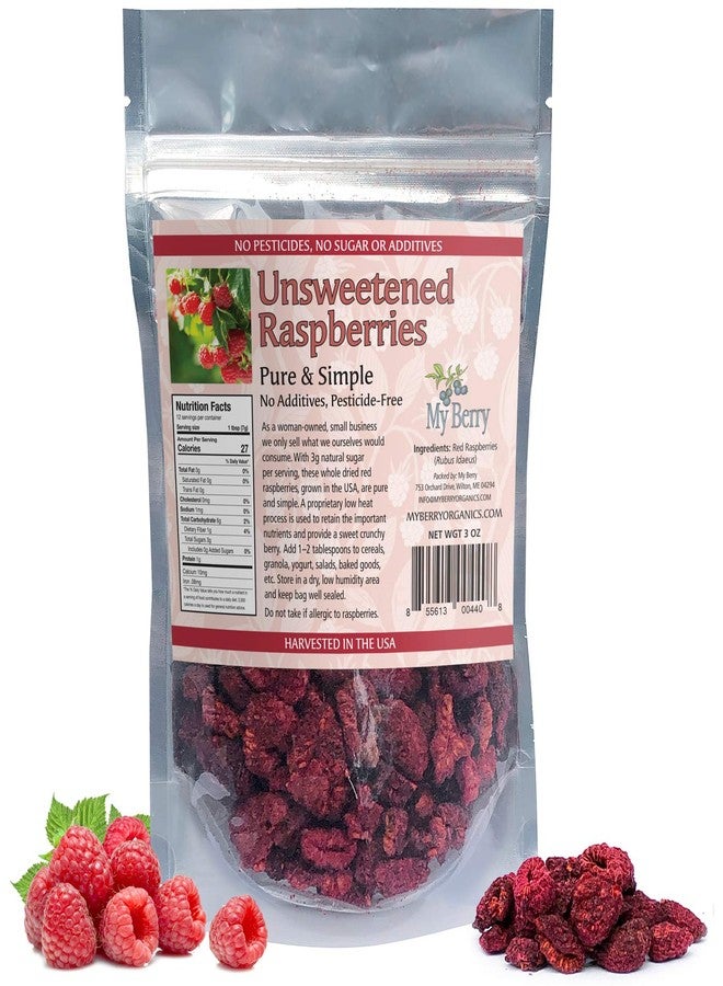 MY BERRY Unsweetened Dried Raspberries | USA Grown | No Added Sugar/Additives | 3oz | Woman-Owned Small Business - Image 1