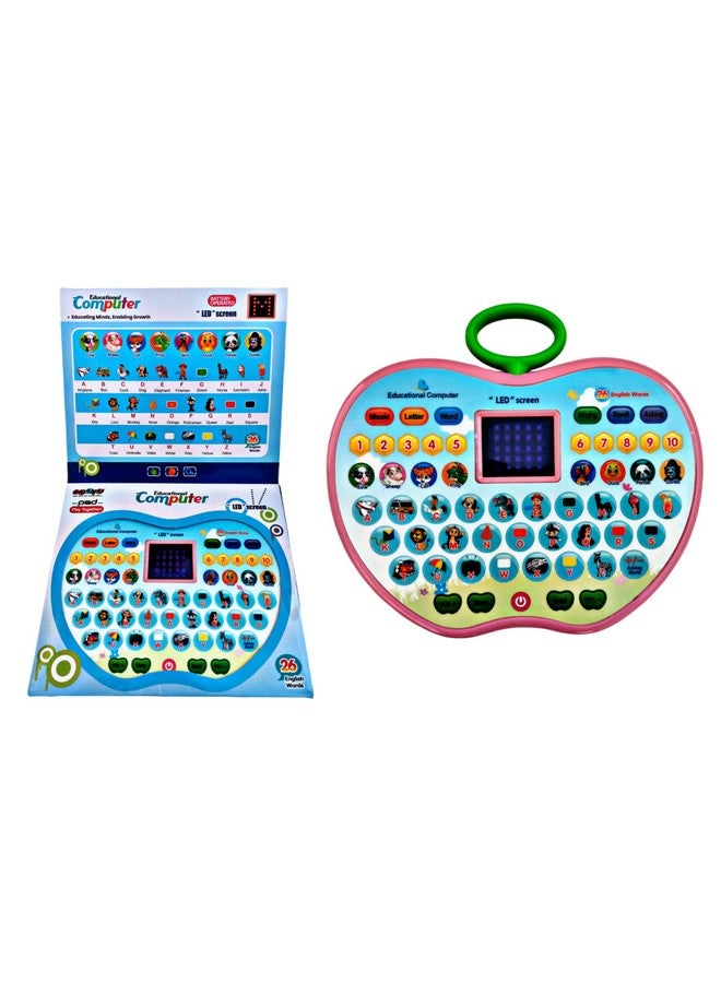 Ruhani Educational Mini Designer Computer Laptop Toy for Kids LED Display and Fun Music for Learning Alphabets Numbers Words and Animals-Multi Colour - Image 1