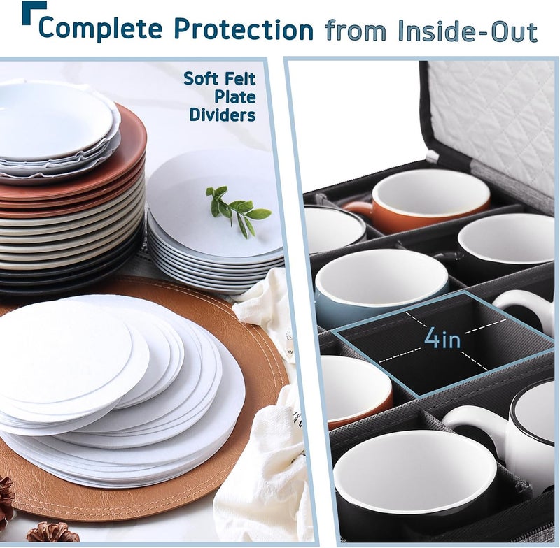 STORAGEBUD Fine China Hard Shell Dish Organizer  5 Piece Stackable Mug and Plate Storage Containers with Dividers for Moving and Seasonal Storage Grey - Image 5