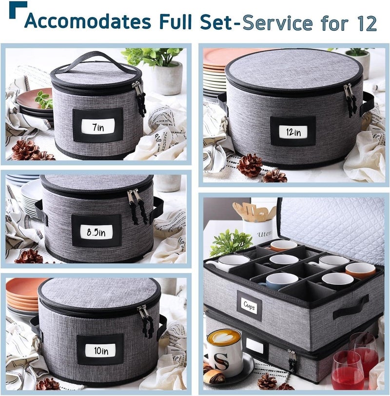STORAGEBUD Fine China Hard Shell Dish Organizer  5 Piece Stackable Mug and Plate Storage Containers with Dividers for Moving and Seasonal Storage Grey - Image 3