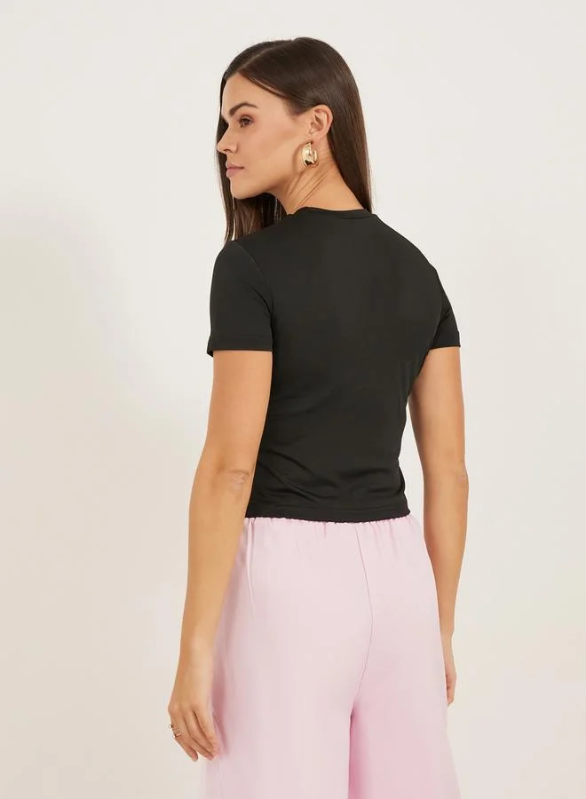 Styli Graphic Print Round Neck Crop T-Shirt