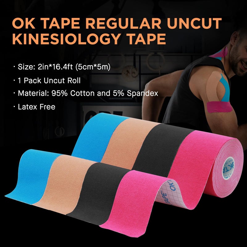 OK TAPE Kinesiology Tape, Regular Original Cotton Elastic Athletic Tape for Support and Recovery, Sports Tape Therapeutic Pain Relief, 2in×16.4ft Uncut Roll - Beige - Image 4