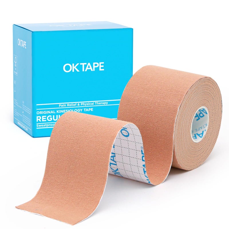 OK TAPE Kinesiology Tape, Regular Original Cotton Elastic Athletic Tape for Support and Recovery, Sports Tape Therapeutic Pain Relief, 2in×16.4ft Uncut Roll - Beige - Image 1