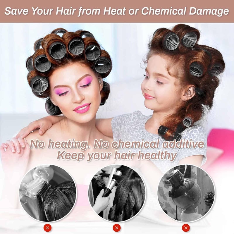 shynek Self Grip Hair Rollers Curlers 16 Pcs Set with 8Pcs Heatless Hair Rollers 2 Sizes (4 Jumbo & 4 Large) and 8 Pcs Hair Clips for Long Medium Short Thick Fine Thin Hair Volume (Black) - Image 4