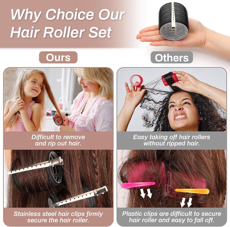shynek Self Grip Hair Rollers Curlers 16 Pcs Set with 8Pcs Heatless Hair Rollers 2 Sizes (4 Jumbo & 4 Large) and 8 Pcs Hair Clips for Long Medium Short Thick Fine Thin Hair Volume (Black) - Image 5