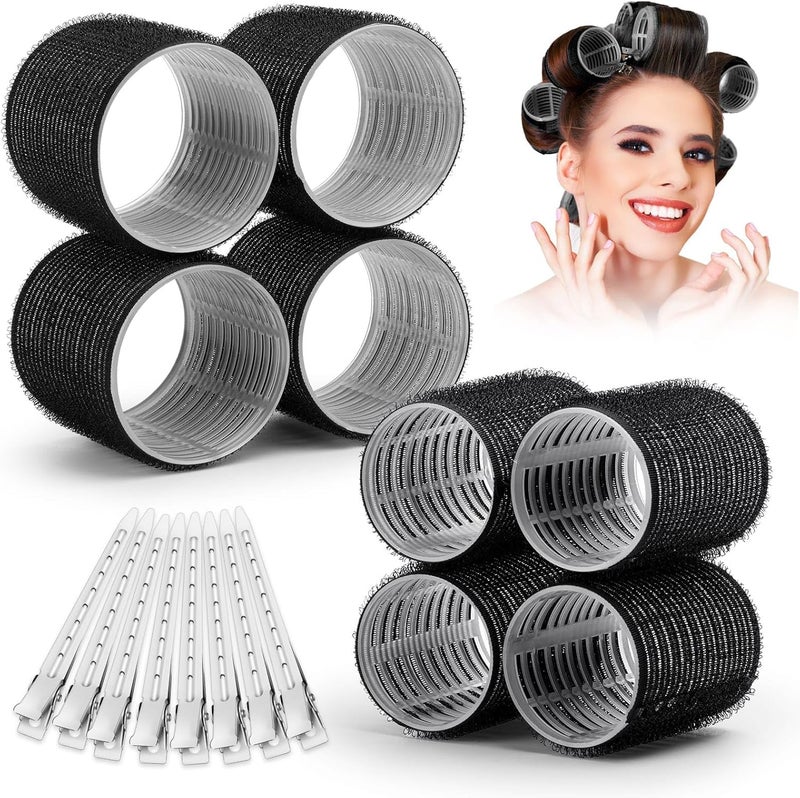 shynek Self Grip Hair Rollers Curlers 16 Pcs Set with 8Pcs Heatless Hair Rollers 2 Sizes (4 Jumbo & 4 Large) and 8 Pcs Hair Clips for Long Medium Short Thick Fine Thin Hair Volume (Black) - Image 1