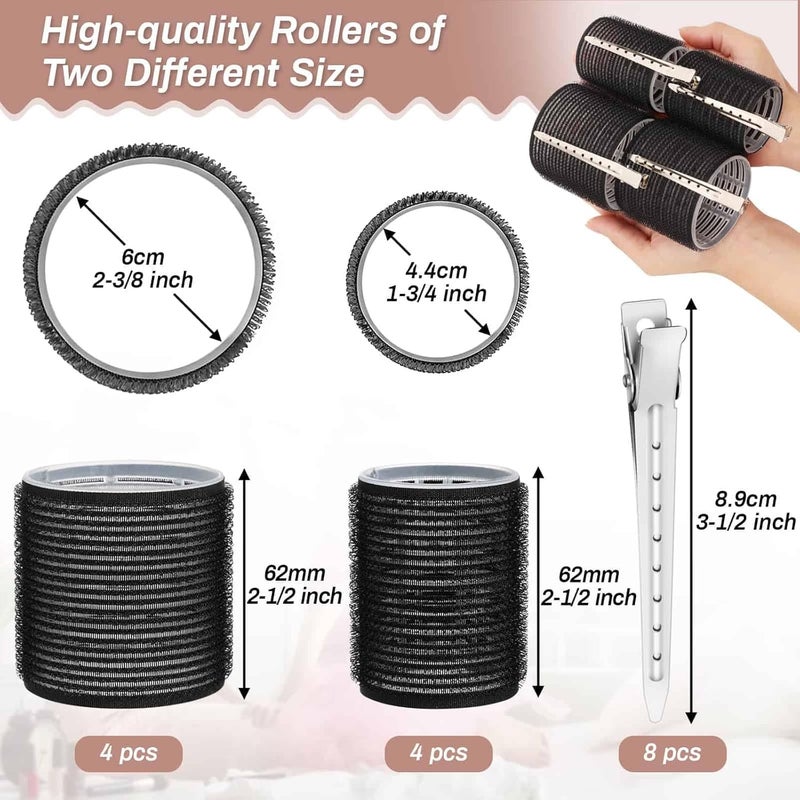 shynek Self Grip Hair Rollers Curlers 16 Pcs Set with 8Pcs Heatless Hair Rollers 2 Sizes (4 Jumbo & 4 Large) and 8 Pcs Hair Clips for Long Medium Short Thick Fine Thin Hair Volume (Black) - Image 2